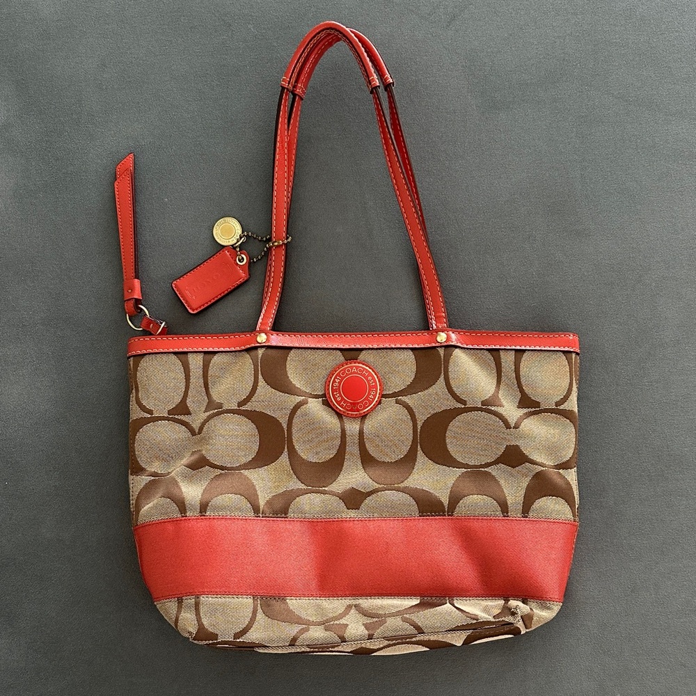 COACH Orange and Brown Tote Bag